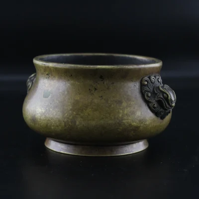 Early Qing Dynasty Bronze Censer with Twin Lion Handles