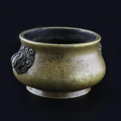 Early Qing Dynasty Bronze Censer with Twin Lion Handles