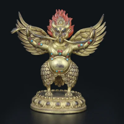 Gilded bronze Garuda statue inlaid with gemstones