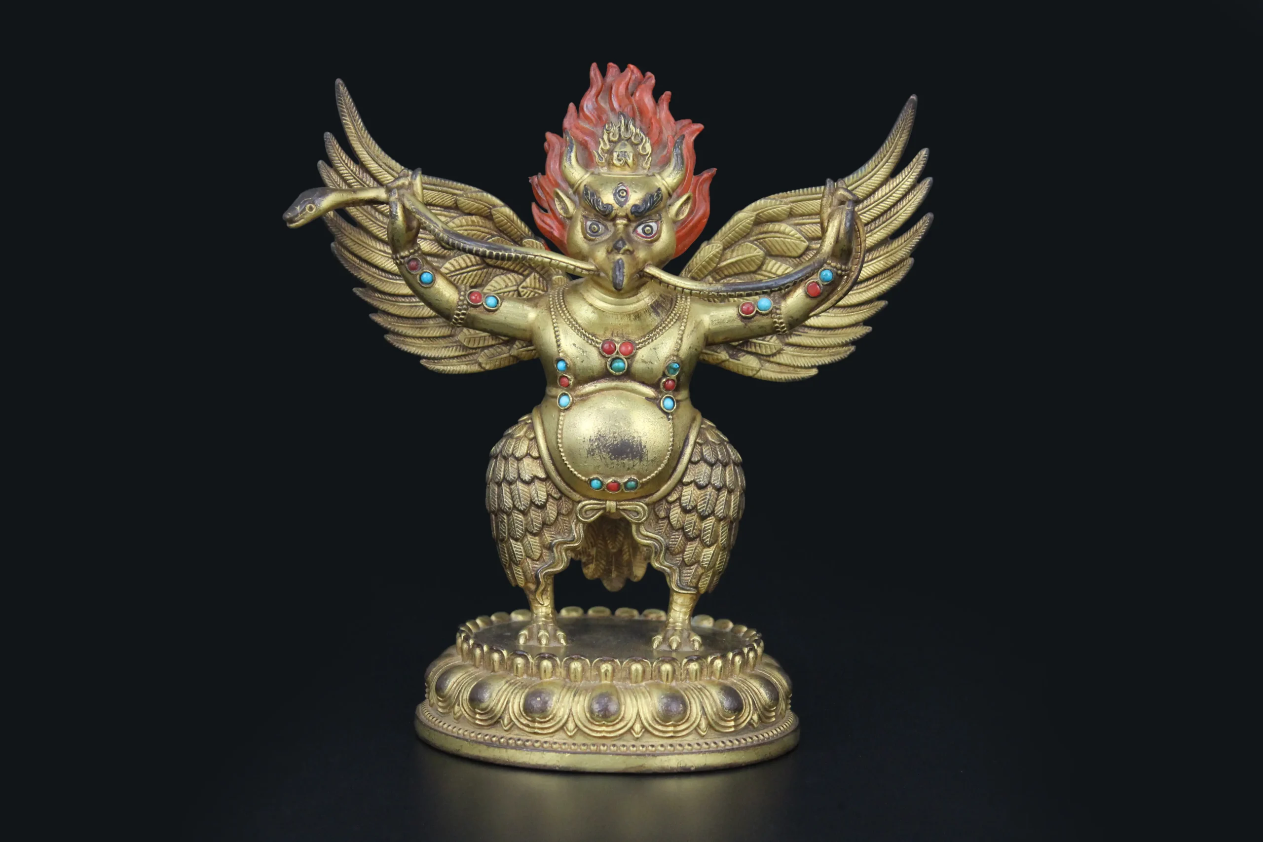 Gilded bronze Garuda statue inlaid with gemstones