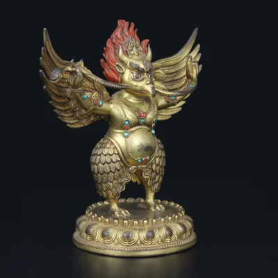 Gilded bronze Garuda statue inlaid with gemstones