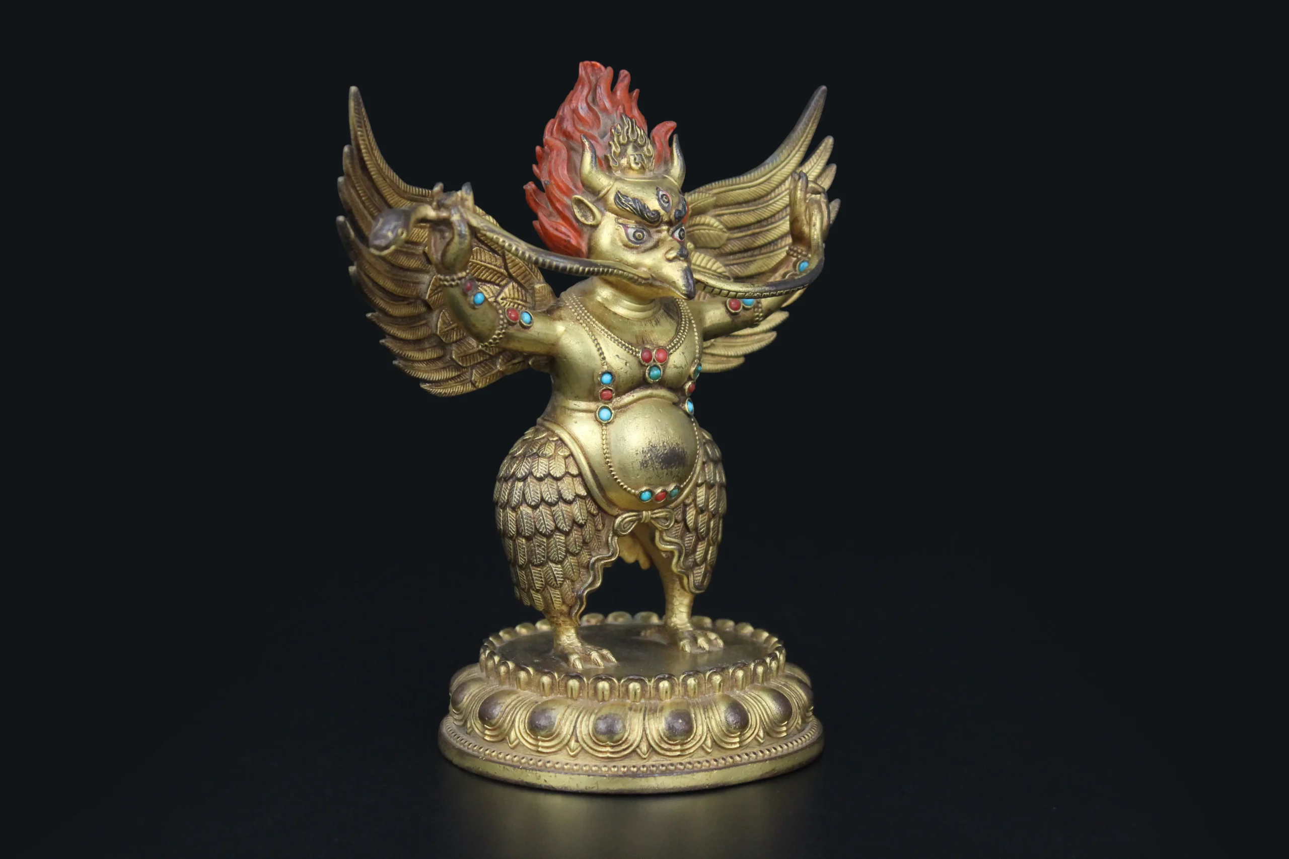 Gilded bronze Garuda statue inlaid with gemstones