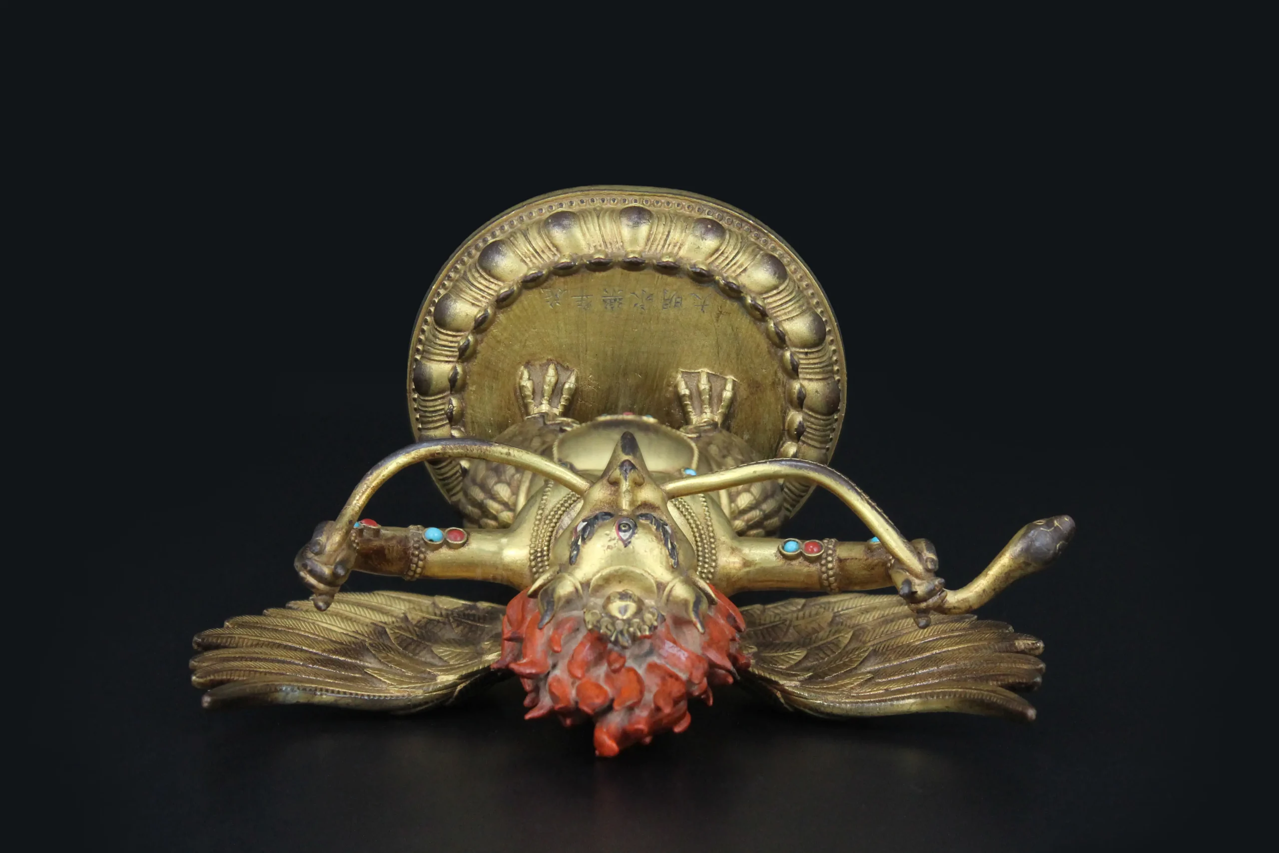 Gilded bronze Garuda statue inlaid with gemstones