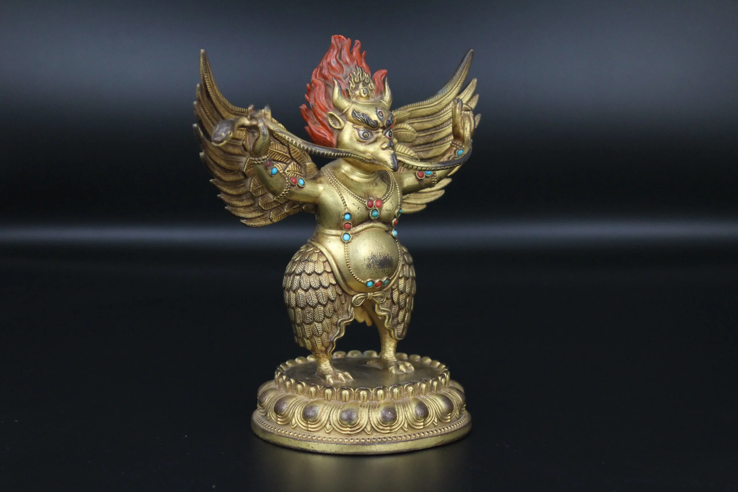 Gilded bronze Garuda statue inlaid with gemstones