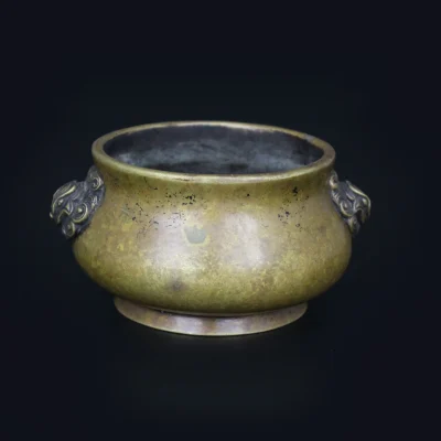 Early Qing Dynasty Bronze Censer with Twin Lion Handles