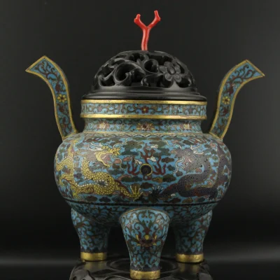 Cloisonné Dragon Incense Burner with Coral Finial