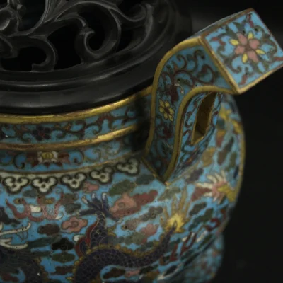 Cloisonné Dragon Incense Burner with Coral Finial