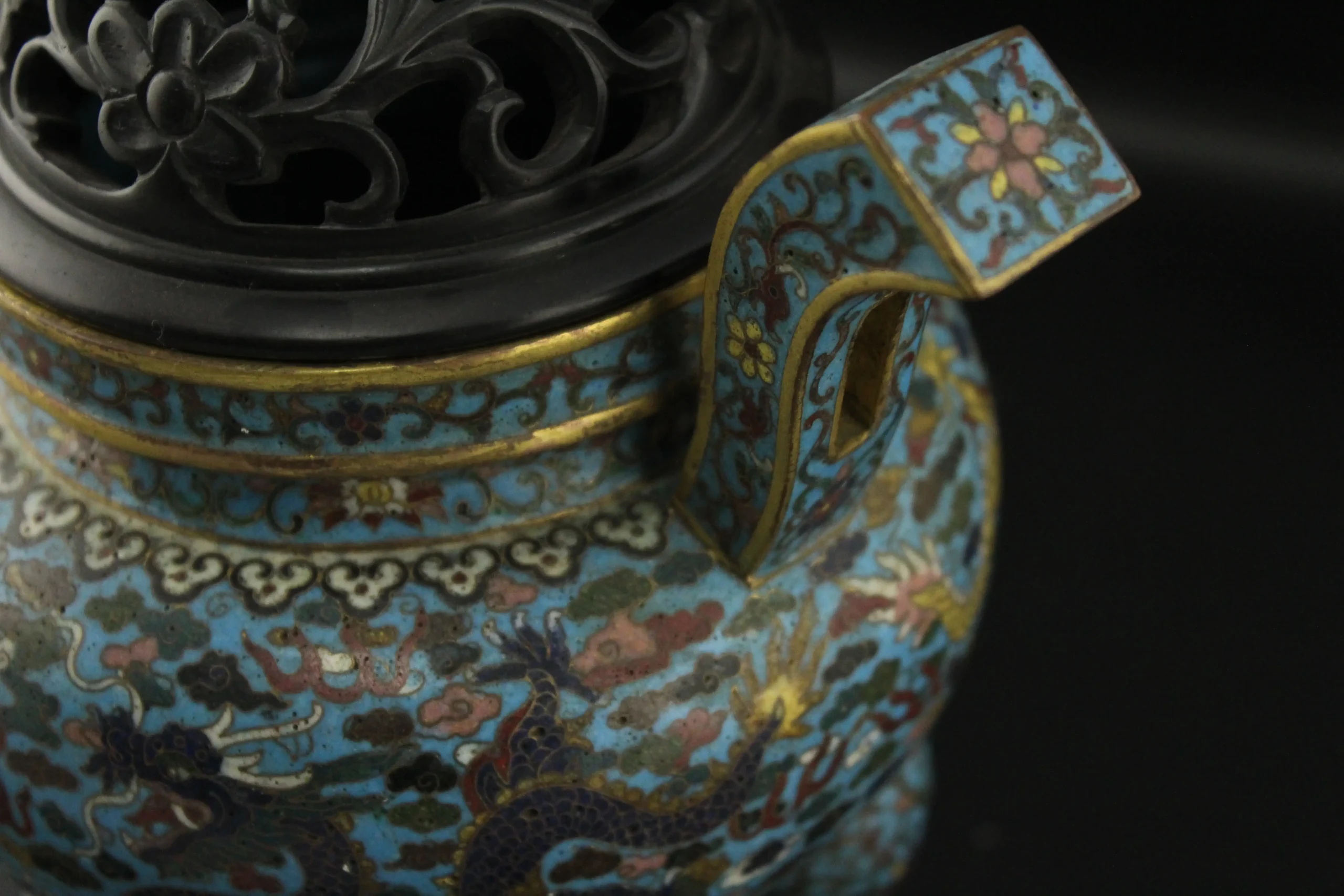 Cloisonné Dragon Incense Burner with Coral Finial