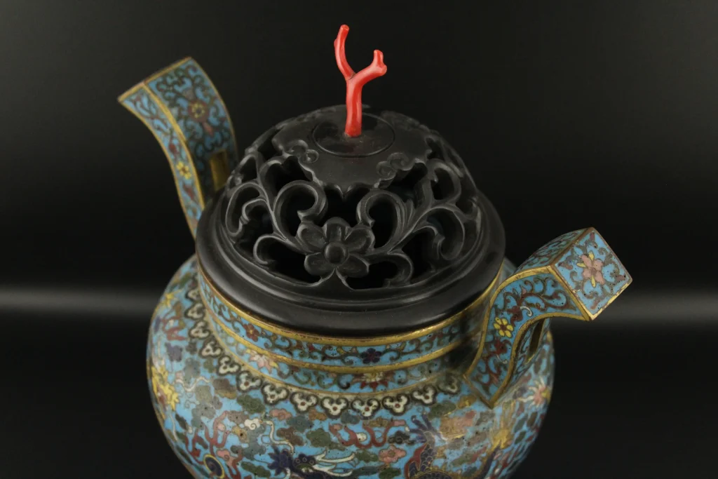 Cloisonné Dragon Incense Burner with Coral Finial