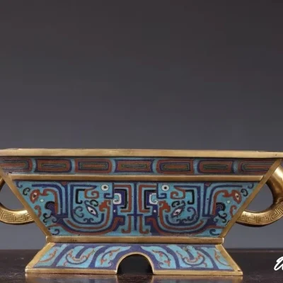 Cloisonné Enamel Taotie Pattern Gui-Style Incense Burner (Bronze Body)