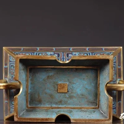 Cloisonné Enamel Taotie Pattern Gui-Style Incense Burner (Bronze Body)