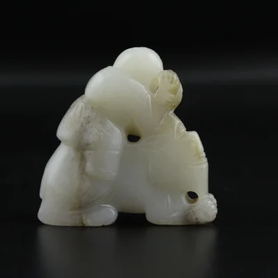 White Jade Carved Figure Handpiece Ornament