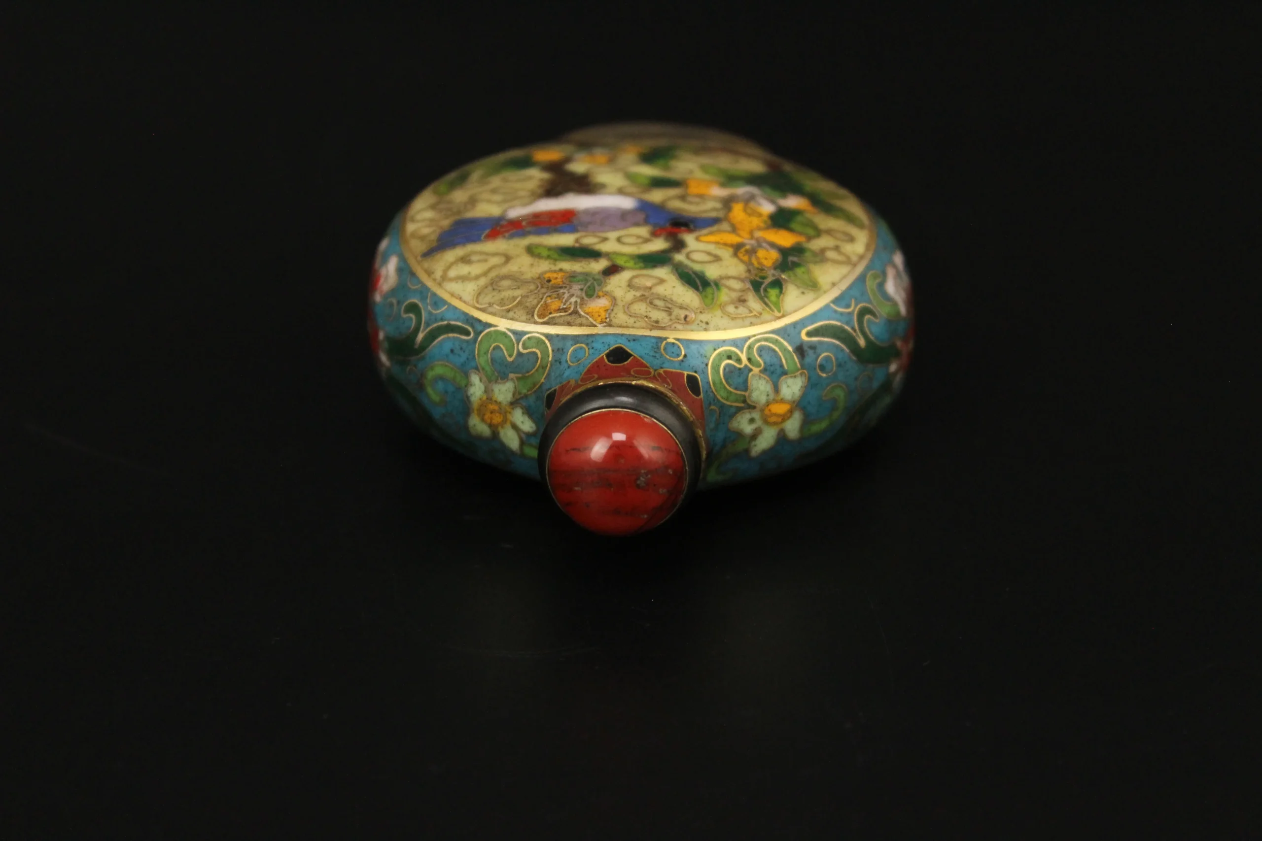 Qing Cloisonné Enamel Snuff Bottle with Bird and Floral Motif