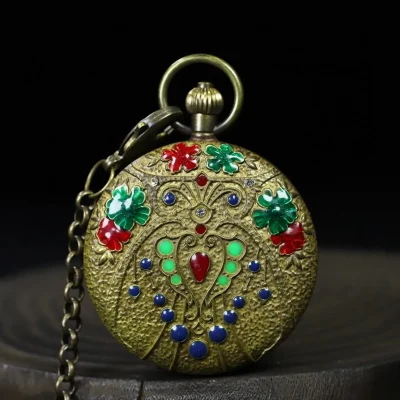 Double opening agate copper mechanical pocket watch