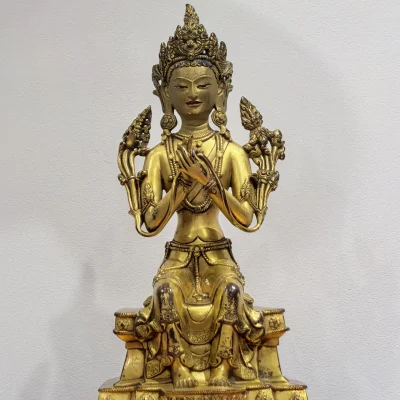 Gilt Bronze Statue of Four-Armed Avalokitesvara in Seated Posture