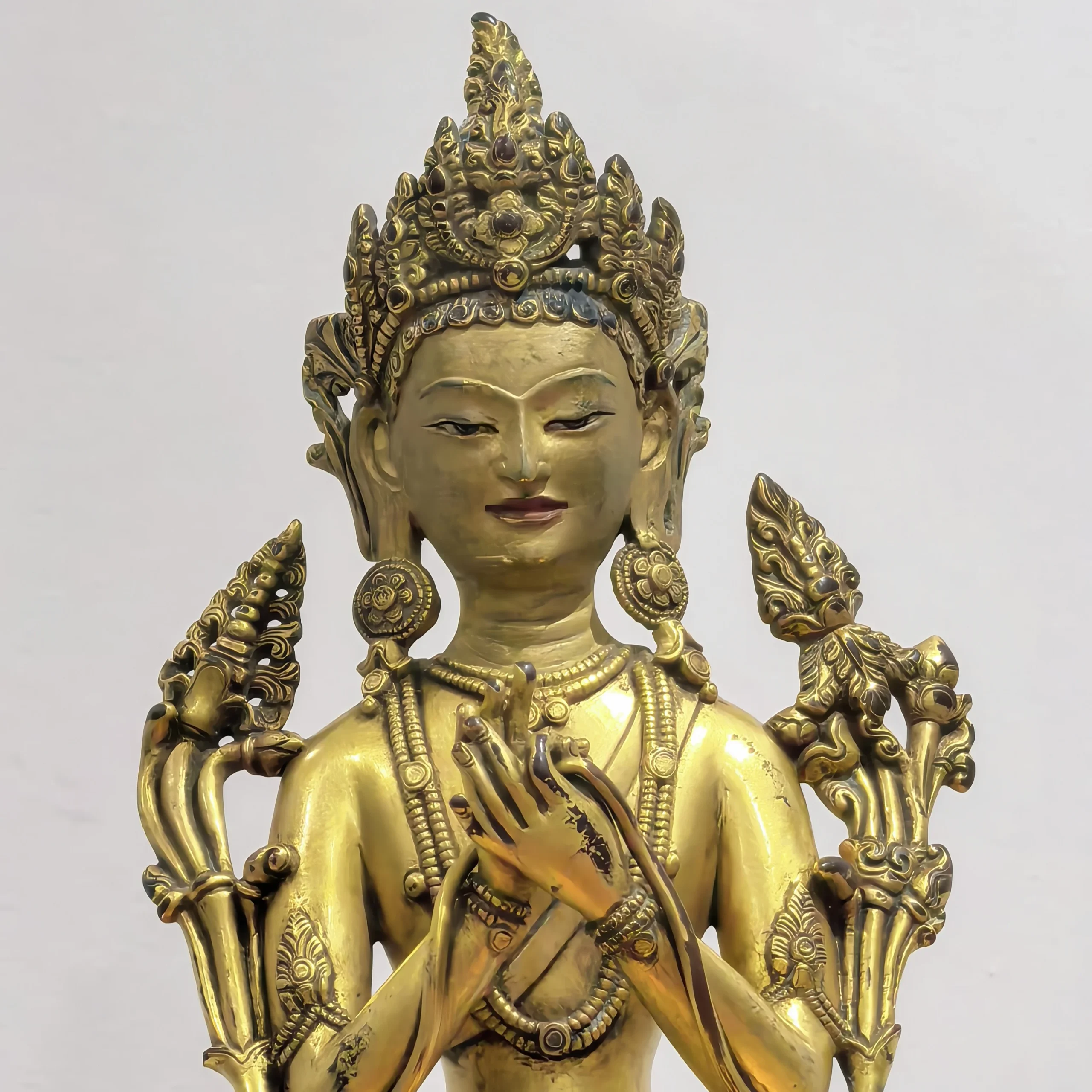 Gilt Bronze Statue of Four-Armed Avalokitesvara in Seated Posture